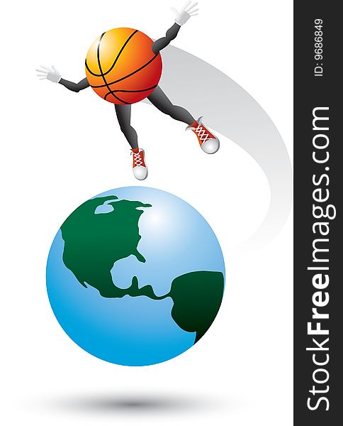 Basketball character on top of the world