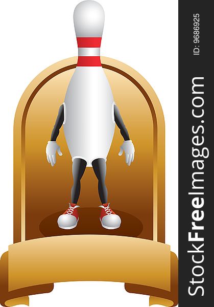 Bowling pin character inside gold display