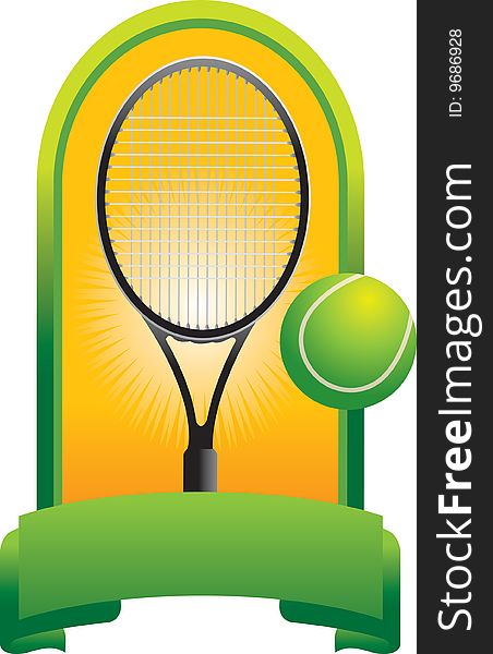 Tennis Ball And Racket In Green Display