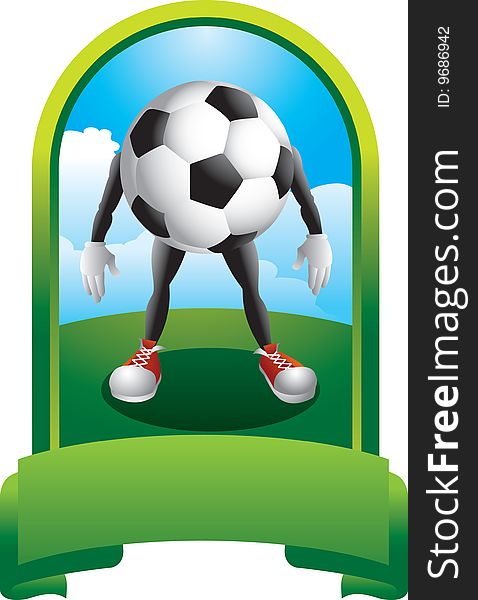 Soccer ball character inside green display