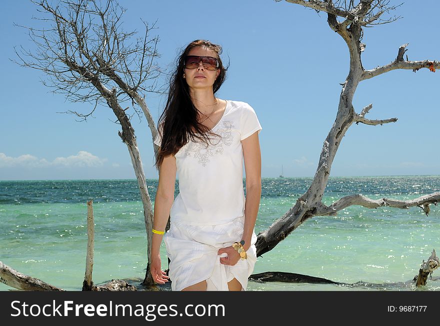 The yang lady enjoying the gorgeous beach of Cuban island. The yang lady enjoying the gorgeous beach of Cuban island