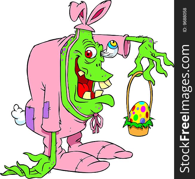 A green monster wearing a pink easter bunny suit for easter and halloween. Vector AI file included. A green monster wearing a pink easter bunny suit for easter and halloween. Vector AI file included.