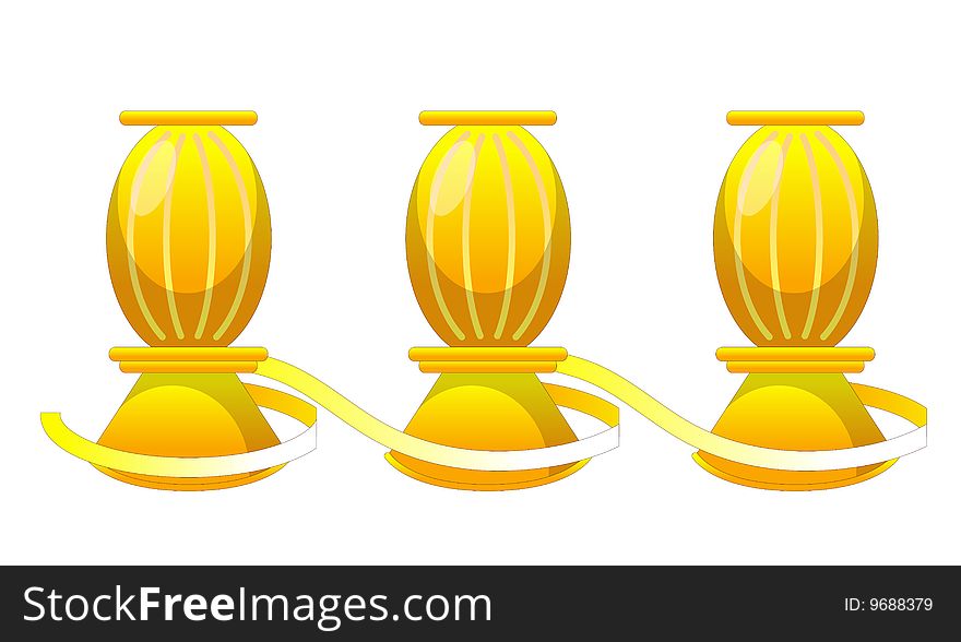 Three yellow vases on the white background
