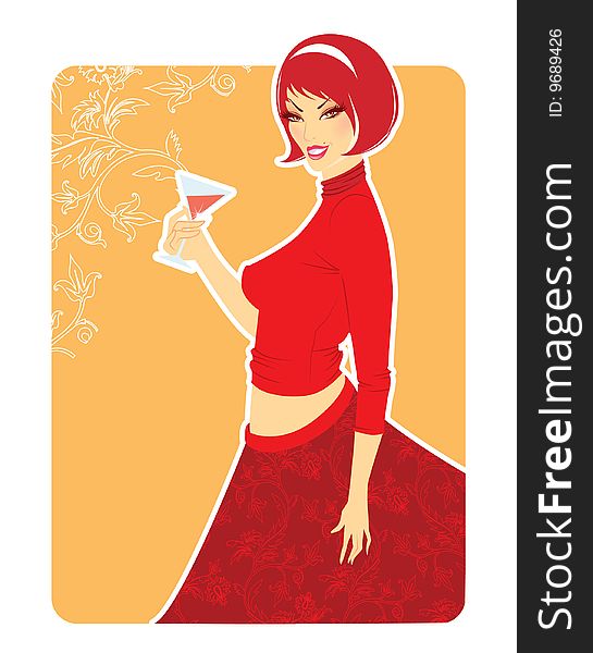 Girl in red, vector illustration