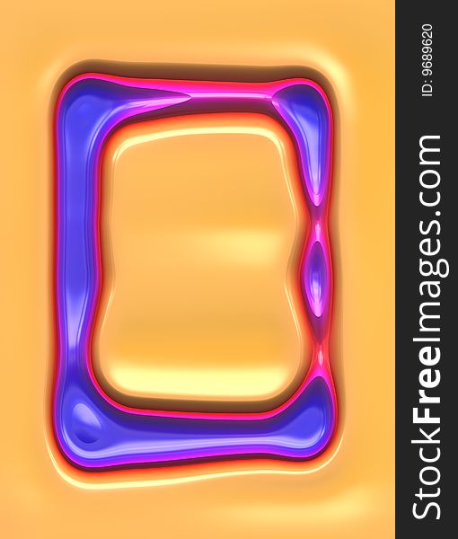 Texture of 3d silicon violet grunge frame shape on orange. Texture of 3d silicon violet grunge frame shape on orange