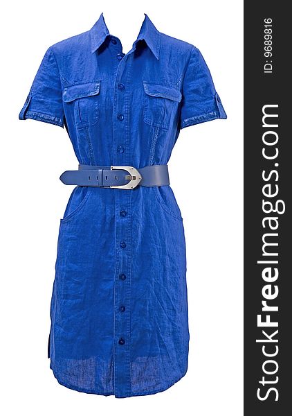 Woman fashion isolated blue silk dress. Woman fashion isolated blue silk dress