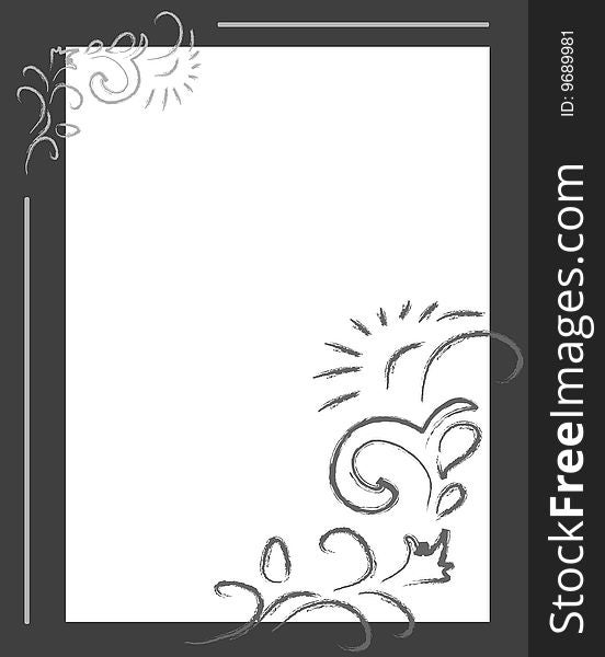 Uncolored vector floral background with field for text. Uncolored vector floral background with field for text