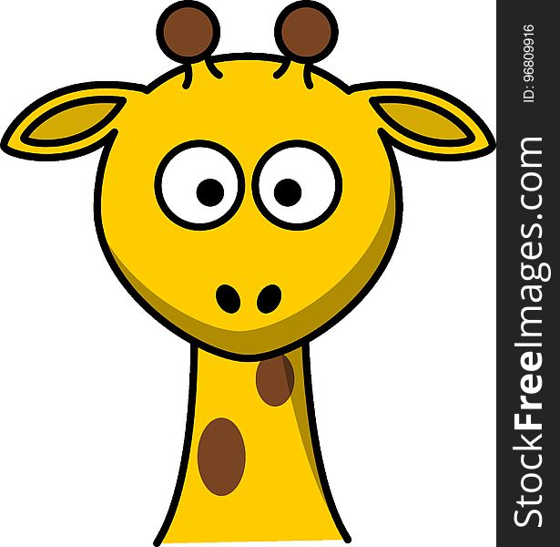 Yellow, Giraffe, Giraffidae, Head