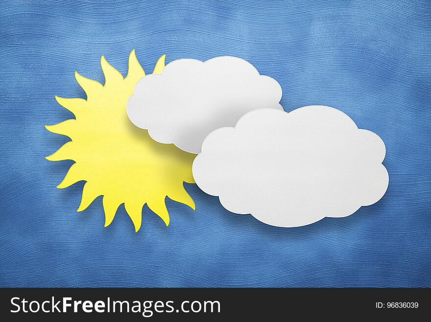 Abstract background - two clouds and sun on blue background