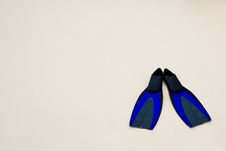 Two Blue Flippers On The White Sand Beach Royalty Free Stock Photo Two Blue Flippers On The White Sand Beach Royalty Free Stock Photo