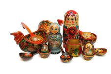 Assorted Russian Wooden Toys Isolated Royalty Free Stock Image