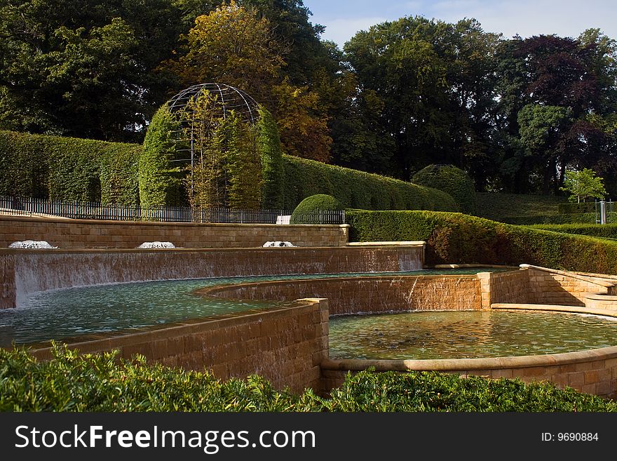 Cascade flowing down a bank in a local garden