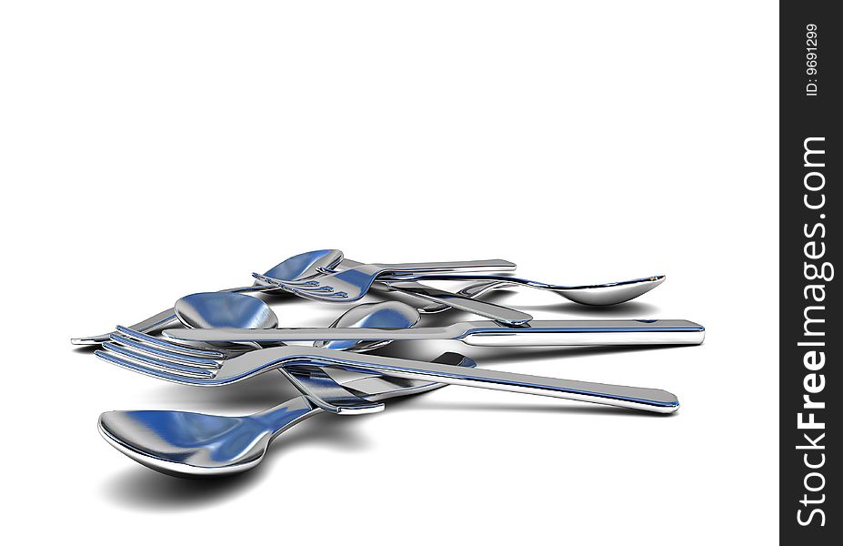 Mixed cutlery isolated on white