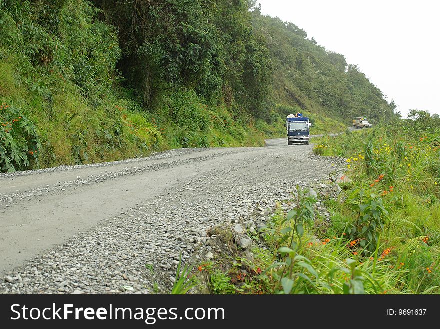 Dangerous road in Yungas, the Andes Mountains, Bolivia. Dangerous road in Yungas, the Andes Mountains, Bolivia.