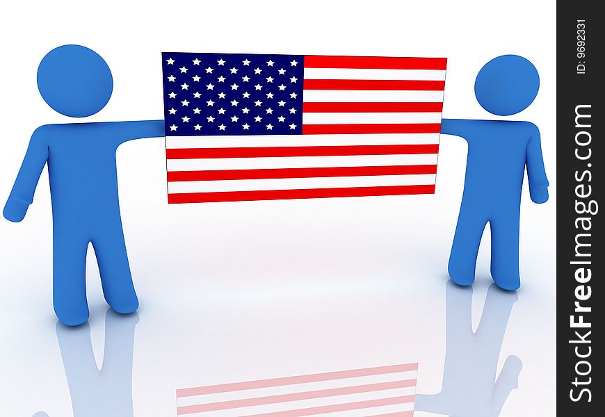 3d rendering of two persons with american flag. 3d rendering of two persons with american flag