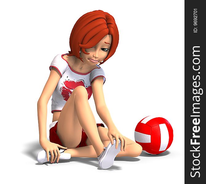 Rendering of a cartoon kid who plays volleyball. With Clipping Path and shadow over white. Rendering of a cartoon kid who plays volleyball. With Clipping Path and shadow over white