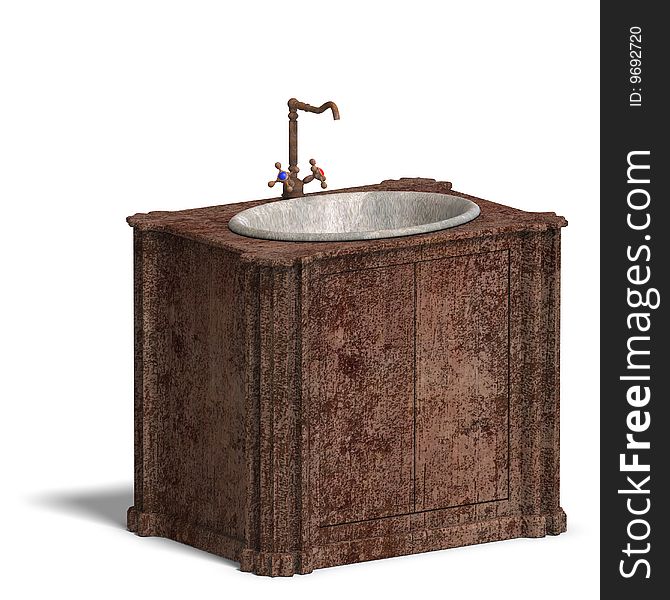 3D rendering of a old and dirty washstand with Clipping Path and shadow over white. 3D rendering of a old and dirty washstand with Clipping Path and shadow over white