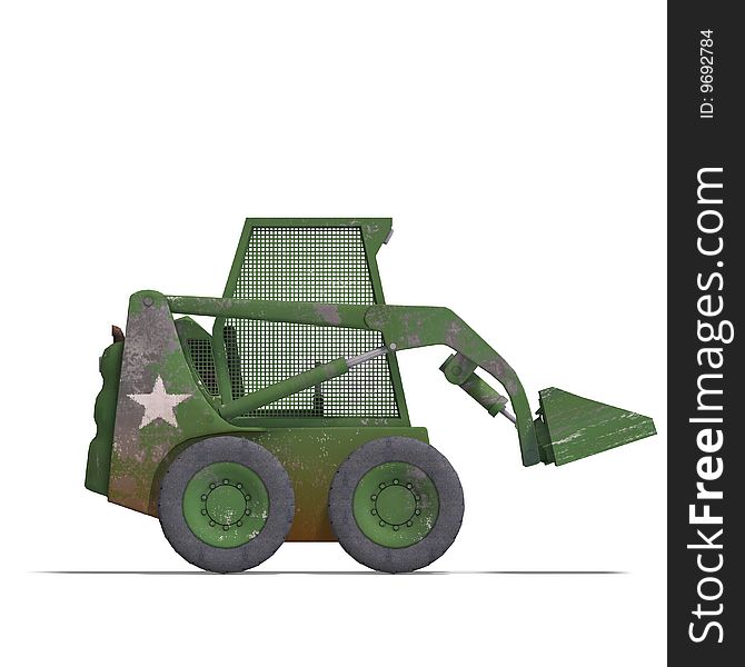 Rendering of a skidloader with Clipping Path and shadow over white