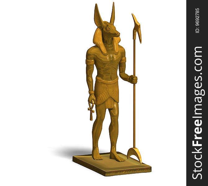 Rendering of anubis statue With Clipping Path and shadow over white. Rendering of anubis statue With Clipping Path and shadow over white