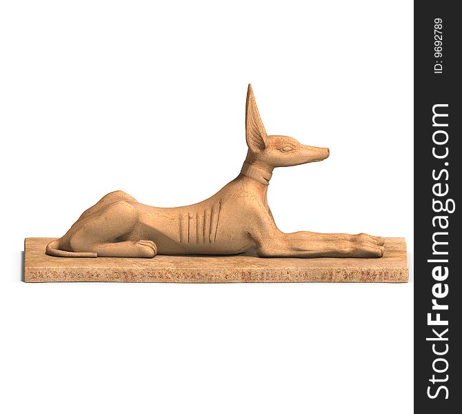 Rendering of eygptian jackal god statue with Clipping Path and shadow over white. Rendering of eygptian jackal god statue with Clipping Path and shadow over white