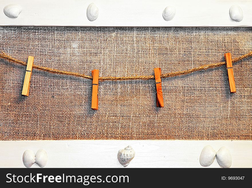 Old message board with wooden laundry clips. Old message board with wooden laundry clips