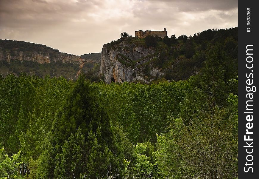 From the monastery of San Pedro de Arlanza, there is this view of the hermitage of San Pelayo, Spain Burgos. From the monastery of San Pedro de Arlanza, there is this view of the hermitage of San Pelayo, Spain Burgos