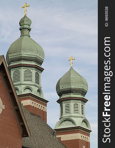 Ukrainian church steeples in central new york