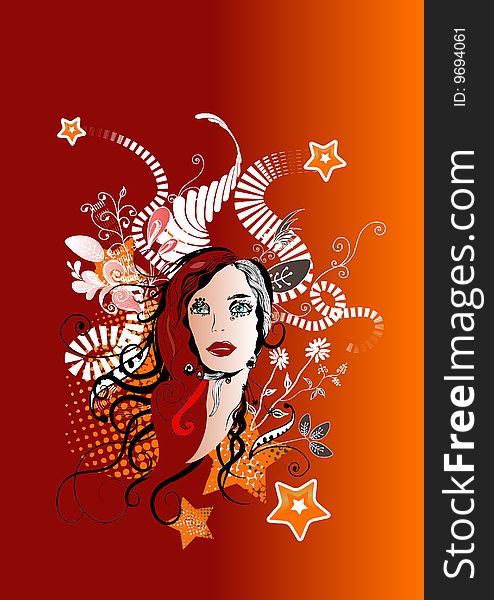 Creative and colorful complex illustration with woman's face and may colors, shapes and designs. Creative and colorful complex illustration with woman's face and may colors, shapes and designs.