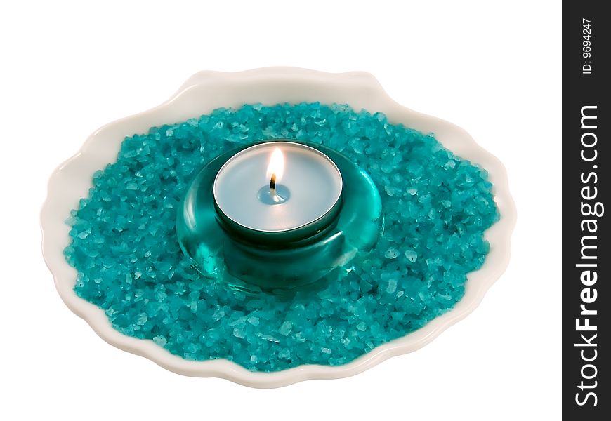 Marine bath salt and aromatic candle for relaxation