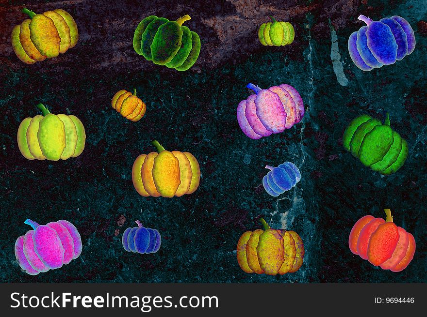 Grungy halloween background with psychedelic colors pumpkins. Grungy halloween background with psychedelic colors pumpkins.