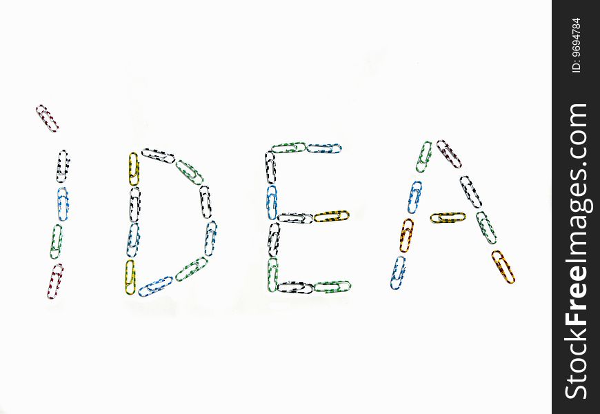 Word Idea made of colored paperclips, isolated over white