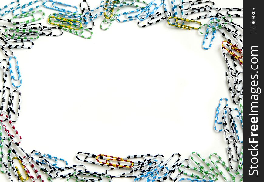 Frame made from colored paperclips, isolated over white