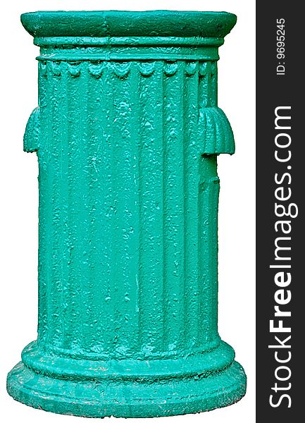 Age-old cast-iron trash urn of green color