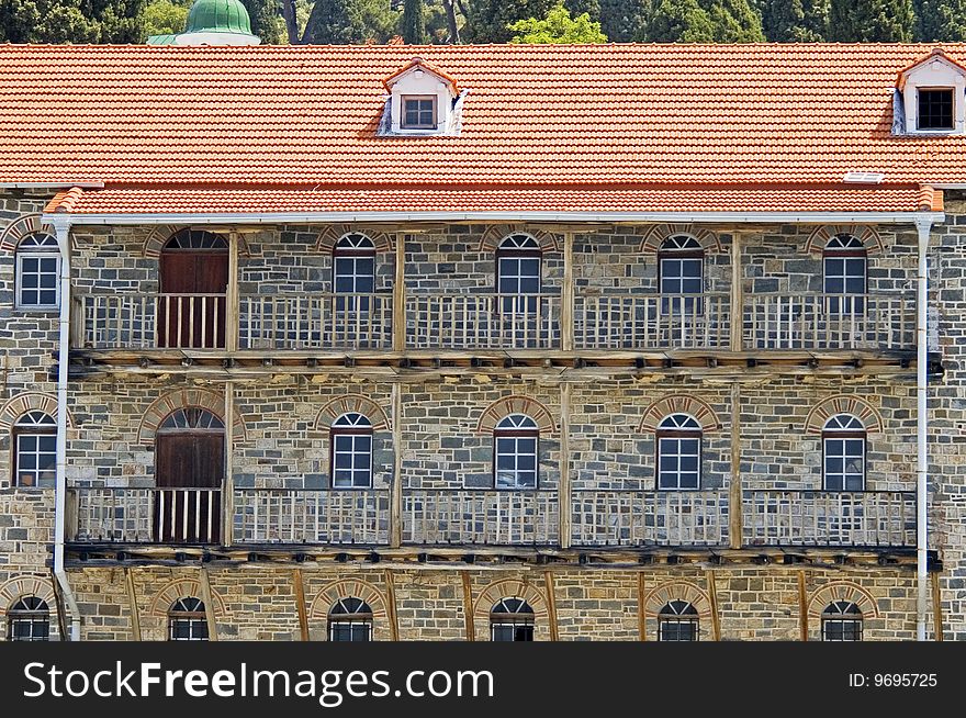 Old Building With Balconies And A Tile Roof, Athos