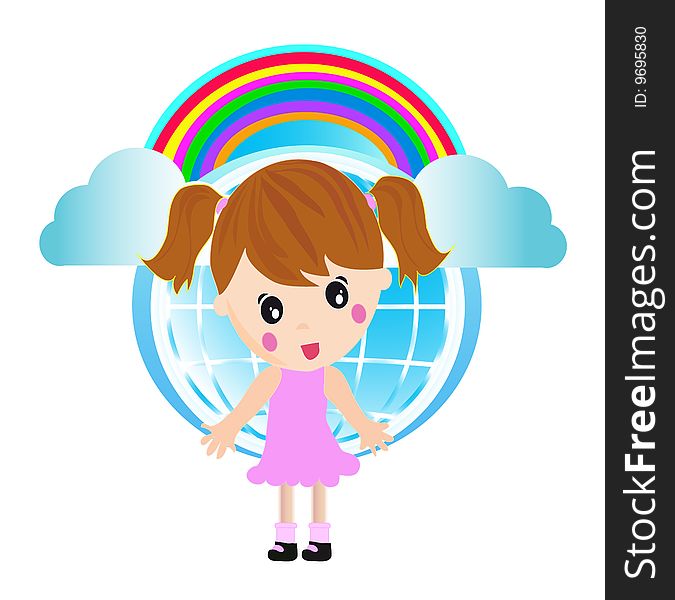 Girl in the beautiful world with rainbow and clouds. Girl in the beautiful world with rainbow and clouds