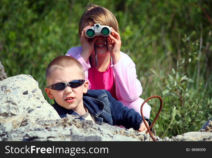 Two children play park, play security service. Two children play park, play security service