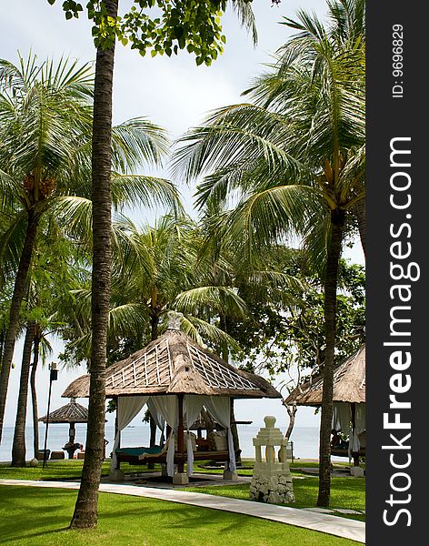 Gazebos with ocean view. Bali island