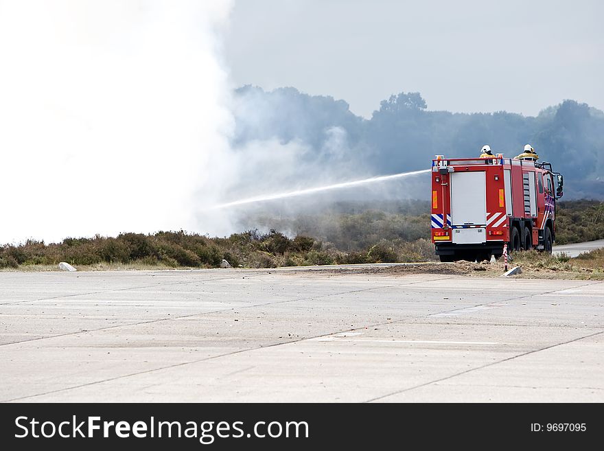 Dutch fire fighter truck in action.