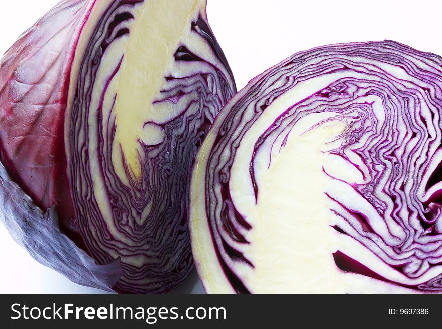 Details of a red cabbage cutted into halves