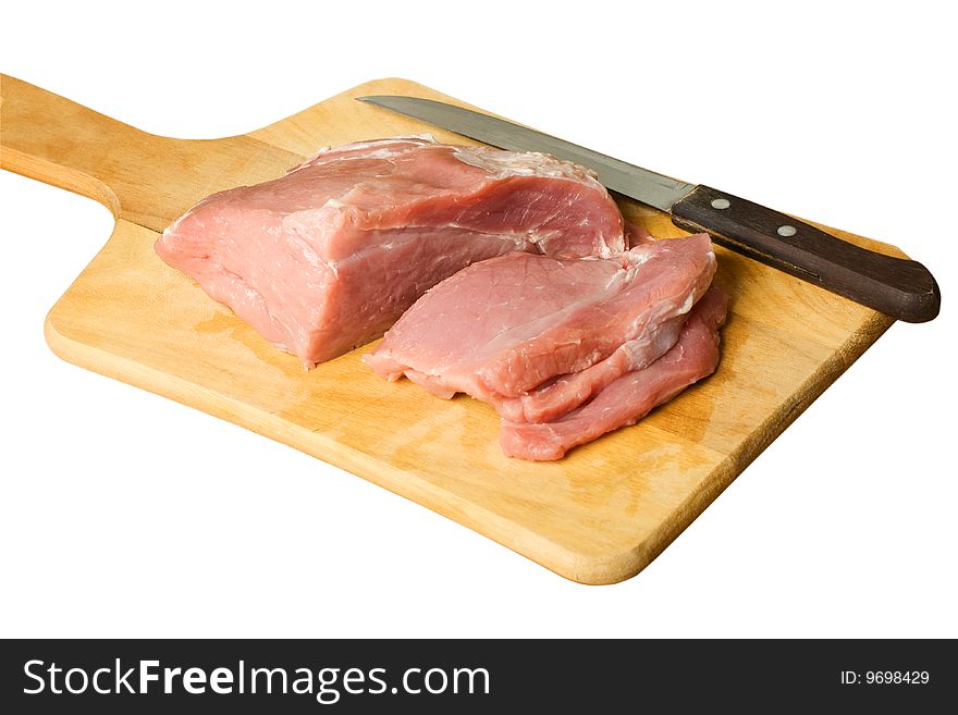 Raw pork meat on board isolated