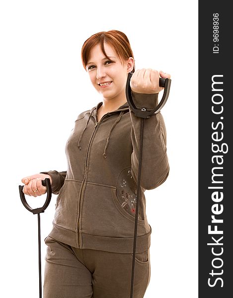 Active woman on white background