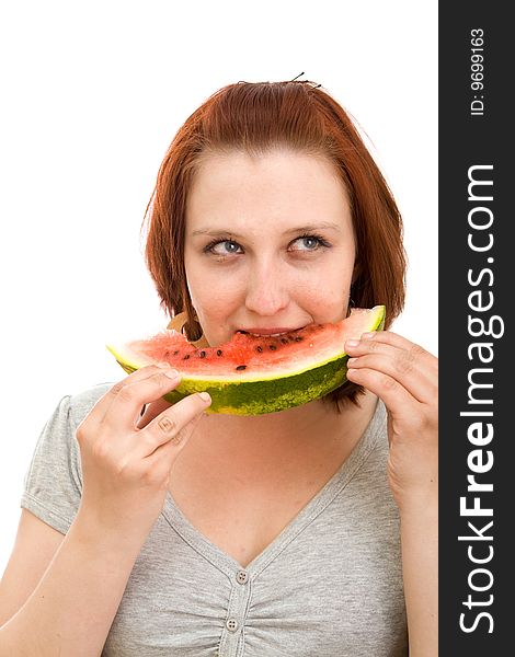 Woman eating water melon