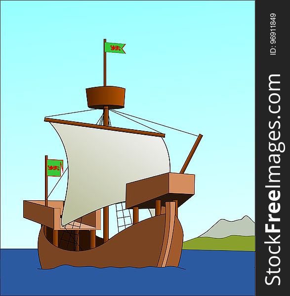 Watercraft, Caravel, Sailing Ship, Cartoon