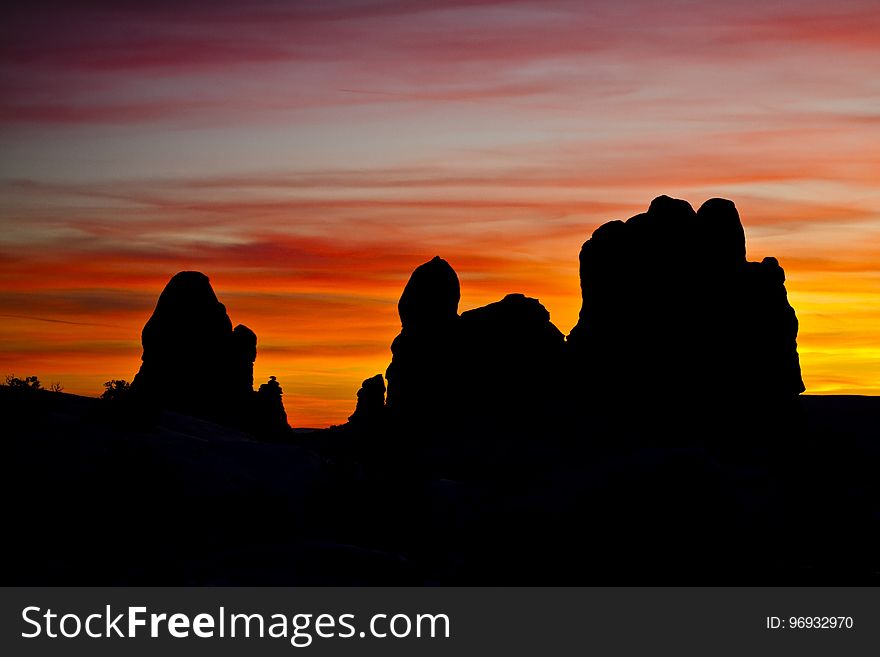 Silhouettes of Rock Formation during Sunset