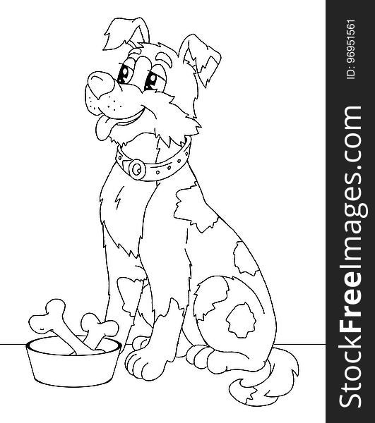 Coloring book page with cartoon dog. Coloring book page with cartoon dog