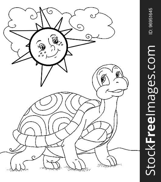 Coloring book page with cartoon turtle. Coloring book page with cartoon turtle