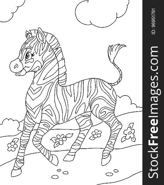 Coloring book page with zebra. Coloring book page with zebra