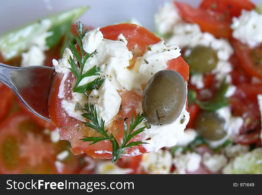 Tomato salad with cheese. Tomato salad with cheese