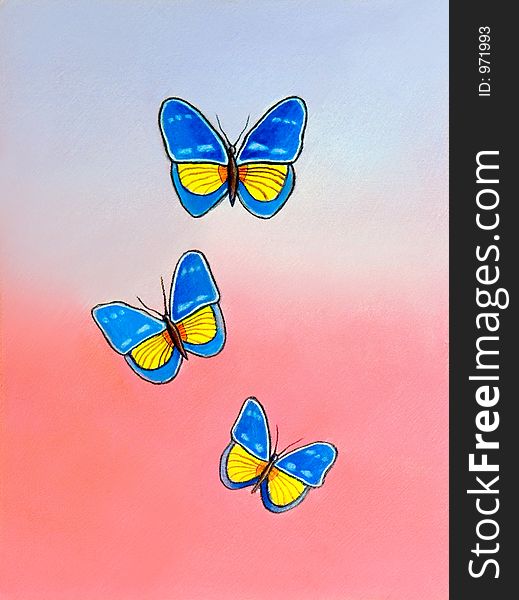 Butterflies formation over a pastel background. Hand drawn illustration. Butterflies formation over a pastel background. Hand drawn illustration.