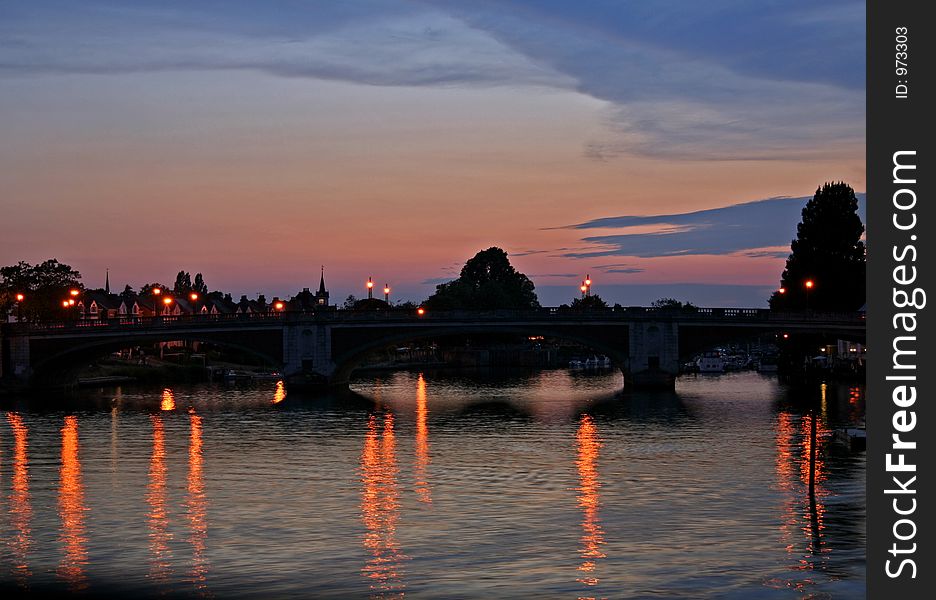 Bridge over Thames at Night near Hampton Court